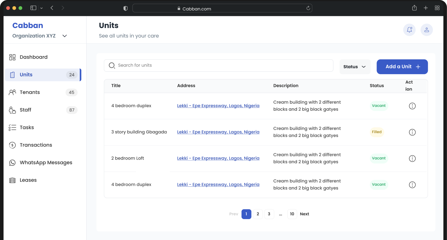 Desktop property manager dashboard